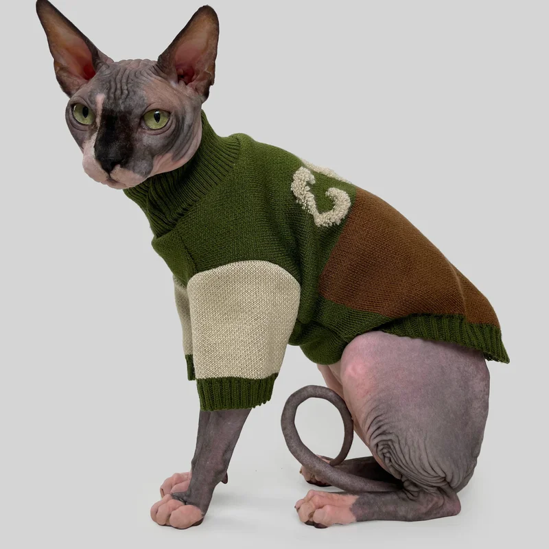 Светр для котiв в'язаний CAT коричневий хакі SC-11