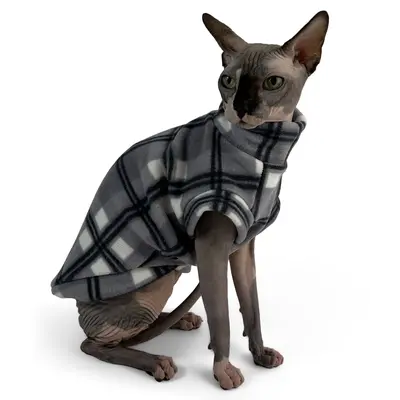 Светр для котiв флiс картатий сірий SC-21