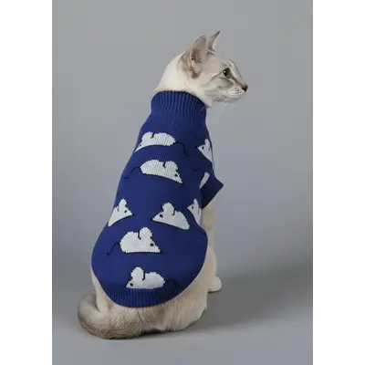 Светр для котiв в'язаний Мишки синій SC-29