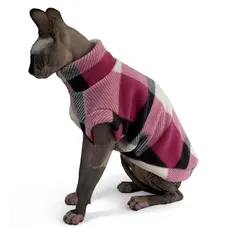 Светр для котiв флiс картатий малина SC-19