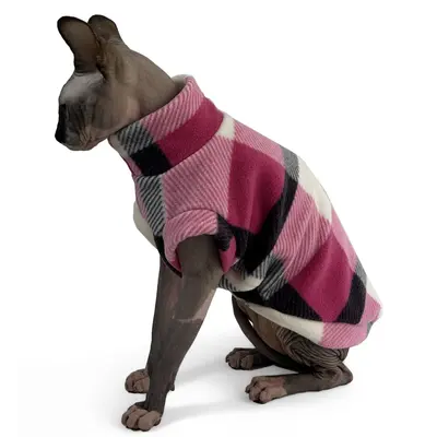 Светр для котiв флiс картатий малина SC-19