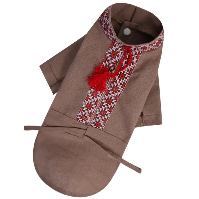 Вишиванка з китицями коричнева RUB-59