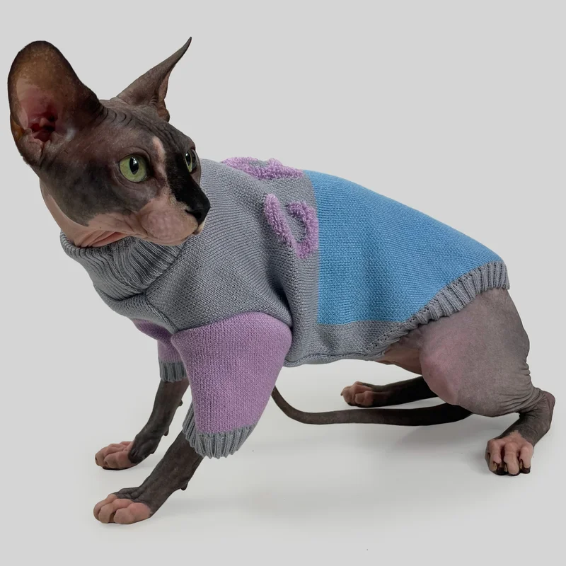 Светр для котiв в'язаний CAT блакитно сірий SC-9
