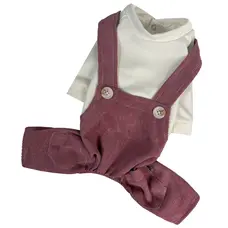 Костюм із лямками вельвет рожевий D-219