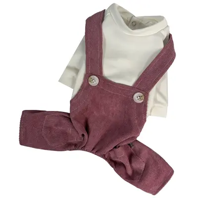 Костюм із лямками вельвет рожевий D-219