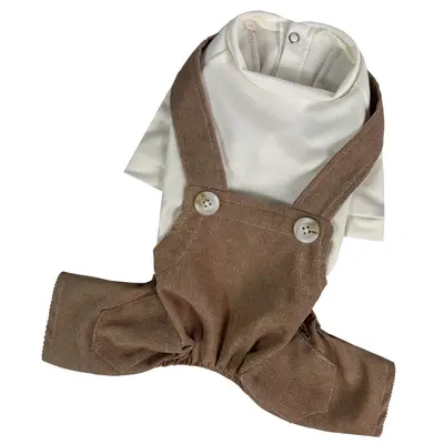 Костюм із лямками вельвет шоколад D-211