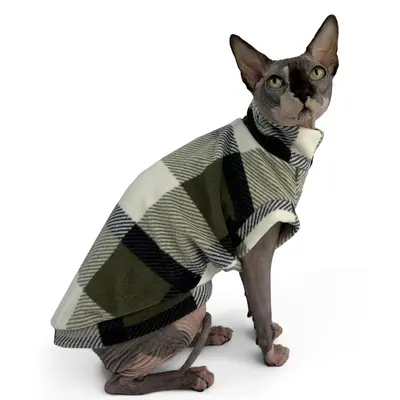 Светр для котiв флiс картатий оливка SC-20