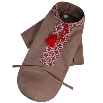 Вишиванка з китицями коричнева RUB-59