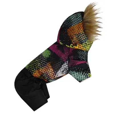 Зимовий комбінезон на хутрі абстракція кольоровий AM-23