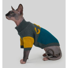 Светр для котiв в'язаний CAT зелено сірий SC-10
