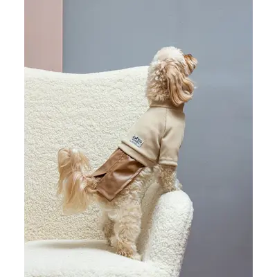 Сукня зі шкіряною спідницею карамель P-42