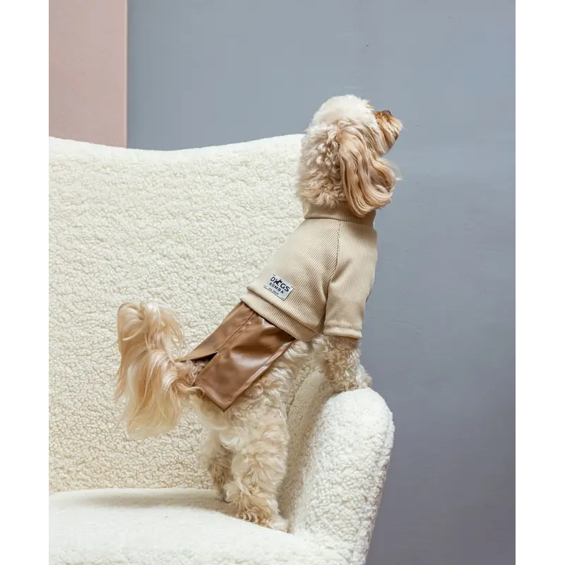 Сукня зі шкіряною спідницею карамель P-42