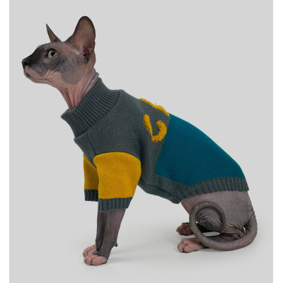 Светр для котiв в'язаний CAT зелено сірий SC-10