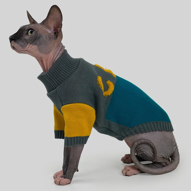 Светр для котiв в'язаний CAT зелено сірий SC-10