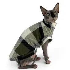 Светр для котiв флiс картатий оливка SC-20