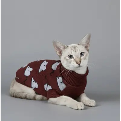 Светр для котiв в'язаний Мишки марсала SC-28