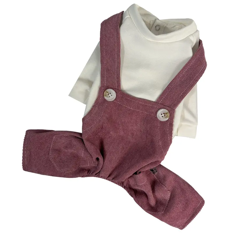 Костюм із лямками вельвет рожевий D-219