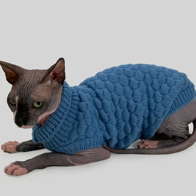 Светр для котiв в'язаний cоти блакитний SC-6