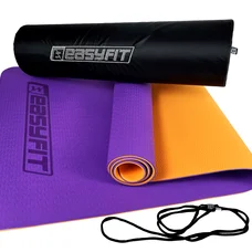Килимок для йоги та фітнеса EasyFit TPE+TC 6мм двошаровий + Чохол фіолетовий з помаранчевим