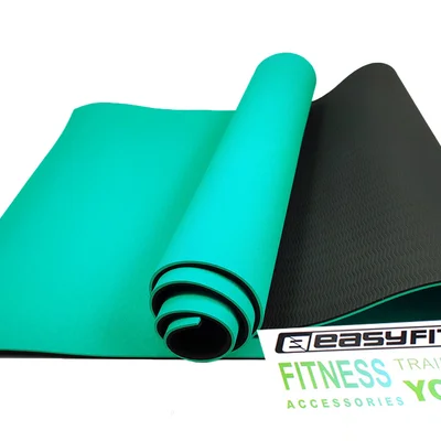 Килимок для йоги та фітнесу EasyFit TPE+TC 6мм двошаровий м'ятний-чорний