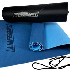 Килимок для йоги та фітнеса EasyFit TPE+TC 6мм двошаровий + Чохол синій з блакитним