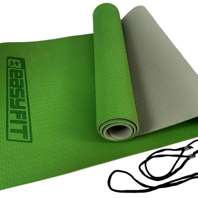 Килимок для йоги та фітнесу EasyFit TPE+TC 6мм двошаровий зелений-сірий