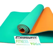 Килимок для йоги та фітнесу EasyFit TPE+TC 6мм двошаровий бірюзовий-помаранчевий