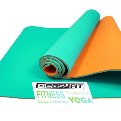 Килимок для йоги та фітнесу EasyFit TPE+TC 6мм двошаровий бірюзовий-помаранчевий