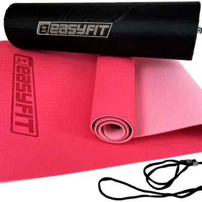 Килимок для йоги та фітнеса EasyFit TPE+TC 6мм двошаровий + Чохол рожевий з св.рожевим