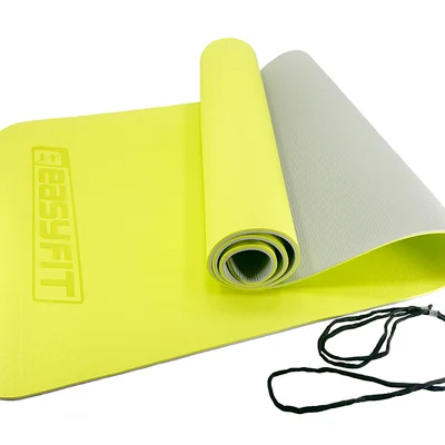 Килимок для йоги та фітнесу EasyFit TPE+TC 6 мм двошаровий лимонний-сірий