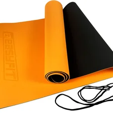 Килимок для йоги та фітнесу EasyFit TPE+TC 6мм двошаровий помаранчевий-чорний