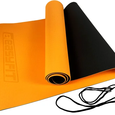 Килимок для йоги та фітнесу EasyFit TPE+TC 6мм двошаровий помаранчевий-чорний
