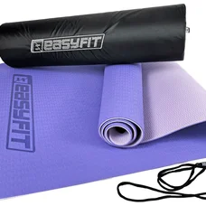Килимок для йоги та фітнеса EasyFit TPE+TC 6мм двошаровий + Чохол бузковий з св.бузковим