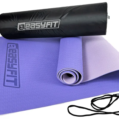 Килимок для йоги та фітнеса EasyFit TPE+TC 6мм двошаровий + Чохол бузковий з св.бузковим