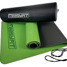 Килимок для йоги та фітнеса EasyFit TPE+TC 6мм двошаровий + Чохол зелений з чорним
