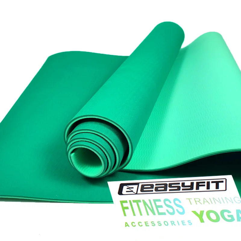 Килимок для йоги та фітнесу EasyFit TPE+TC 6мм двошаровий зелений-м'ятний