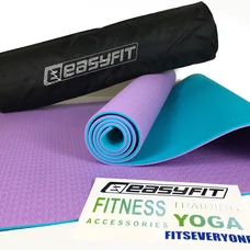 Килимок для йоги та фітнеса EasyFit TPE+TC 6мм двошаровий + Чохол фіолетовий з м'ятним