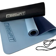 Килимок для йоги та фітнесу EasyFit TPE+TC 6 мм двошаровий + Чохол блакитний-синій
