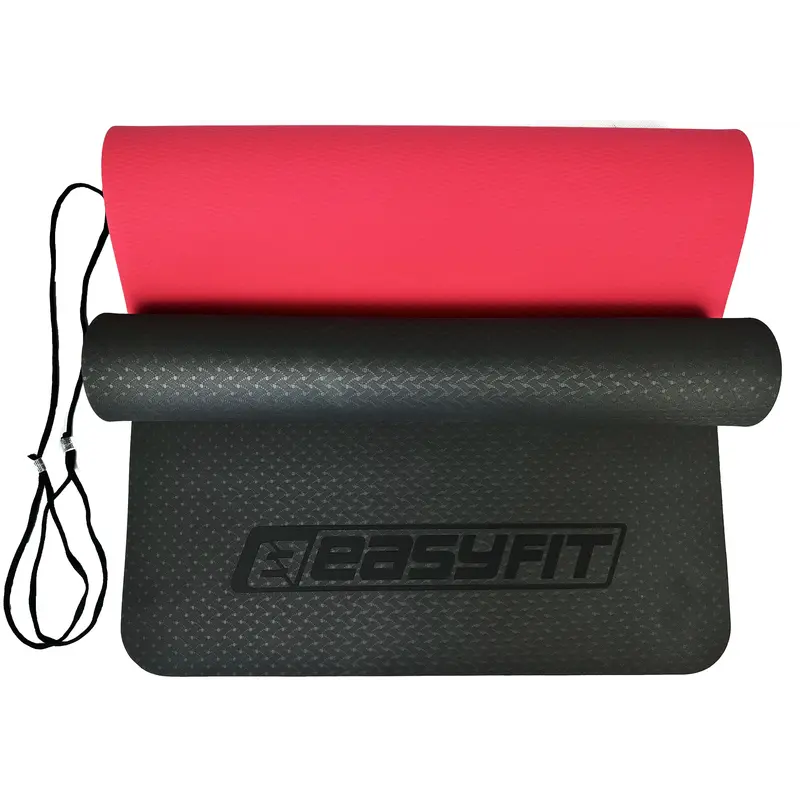 Килимок для йоги та фітнесу EasyFit TPE+TC 6мм двошаровий чорний-червоний Килимок для йоги та фітнесу EasyFit TPE+TC 6мм двошаровий чорний-червоний