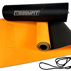 Килимок для йоги та фітнеса EasyFit TPE+TC 6мм двошаровий + Чохол помаранчевий з чорним