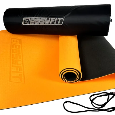 Килимок для йоги та фітнеса EasyFit TPE+TC 6мм двошаровий + Чохол помаранчевий з чорним
