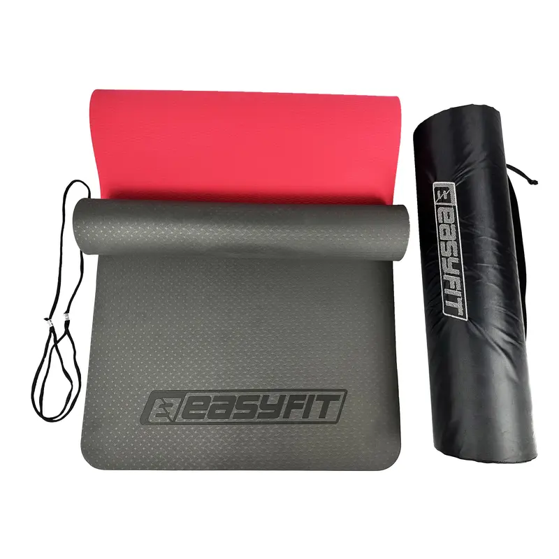 Килимок для йоги та фітнеса EasyFit TPE+TC 6мм двошаровий + Чохол чорний з червоним Килимок для йоги та фітнеса EasyFit TPE+TC 6мм двошаровий + Чохол чорний з червоним