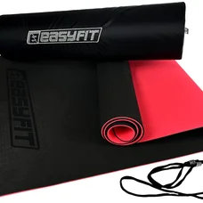 Килимок для йоги та фітнеса EasyFit TPE+TC 6мм двошаровий + Чохол чорний з червоним