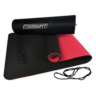 Килимок для йоги та фітнеса EasyFit TPE+TC 6мм двошаровий + Чохол чорний з червоним Килимок для йоги та фітнеса EasyFit TPE+TC 6мм двошаровий + Чохол чорний з червоним