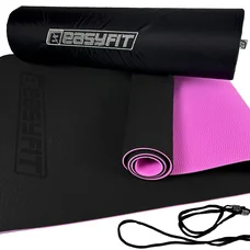 Килимок для йоги та фітнеса EasyFit TPE+TC 6мм двошаровий + Чохол чорний з фіолетовим