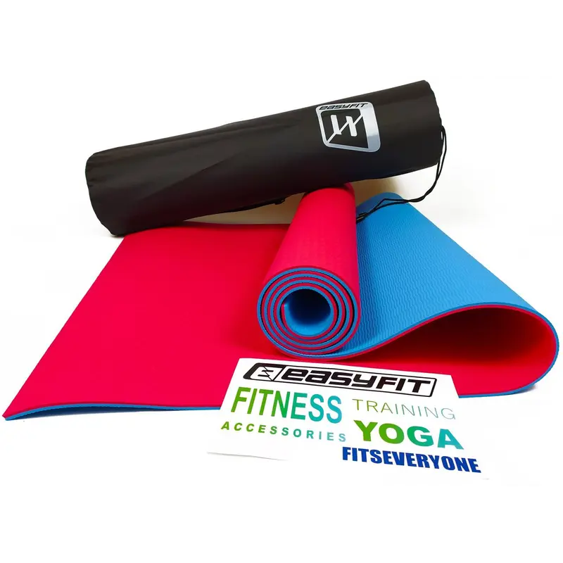 Килимок для йоги та фітнеса EasyFit TPE+TC 6мм двошаровий + Чохол червоний з блакитним Килимок для йоги та фітнеса EasyFit TPE+TC 6мм двошаровий + Чохол червоний з блакитним