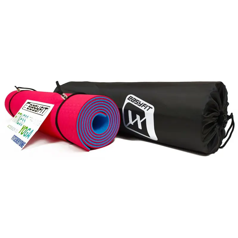 Килимок для йоги та фітнеса EasyFit TPE+TC 6мм двошаровий + Чохол червоний з блакитним Килимок для йоги та фітнеса EasyFit TPE+TC 6мм двошаровий + Чохол червоний з блакитним