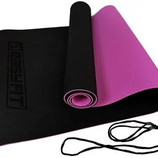 Килимок для йоги та фітнесу EasyFit TPE+TC 6мм двошаровий чорний-фіолетовий
