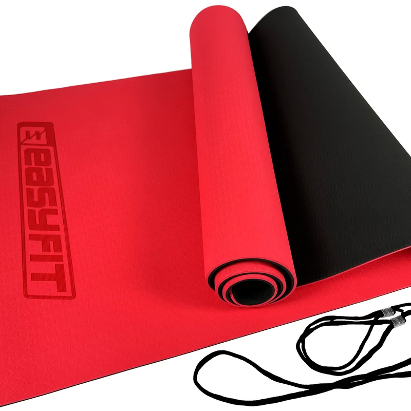 Килимок для йоги та фітнесу EasyFit TPE+TC 6мм двошаровий червоний-чорний