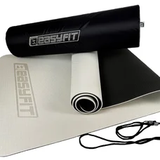 Килимок для йоги та фітнеса EasyFit TPE+TC 6мм двошаровий + Чохол сірий з чорним